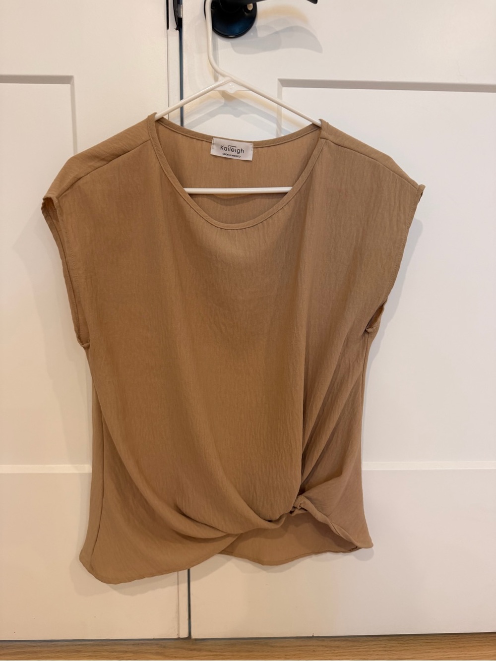 Kaileigh Tan Knot-Front Cap Sleeve Blouse